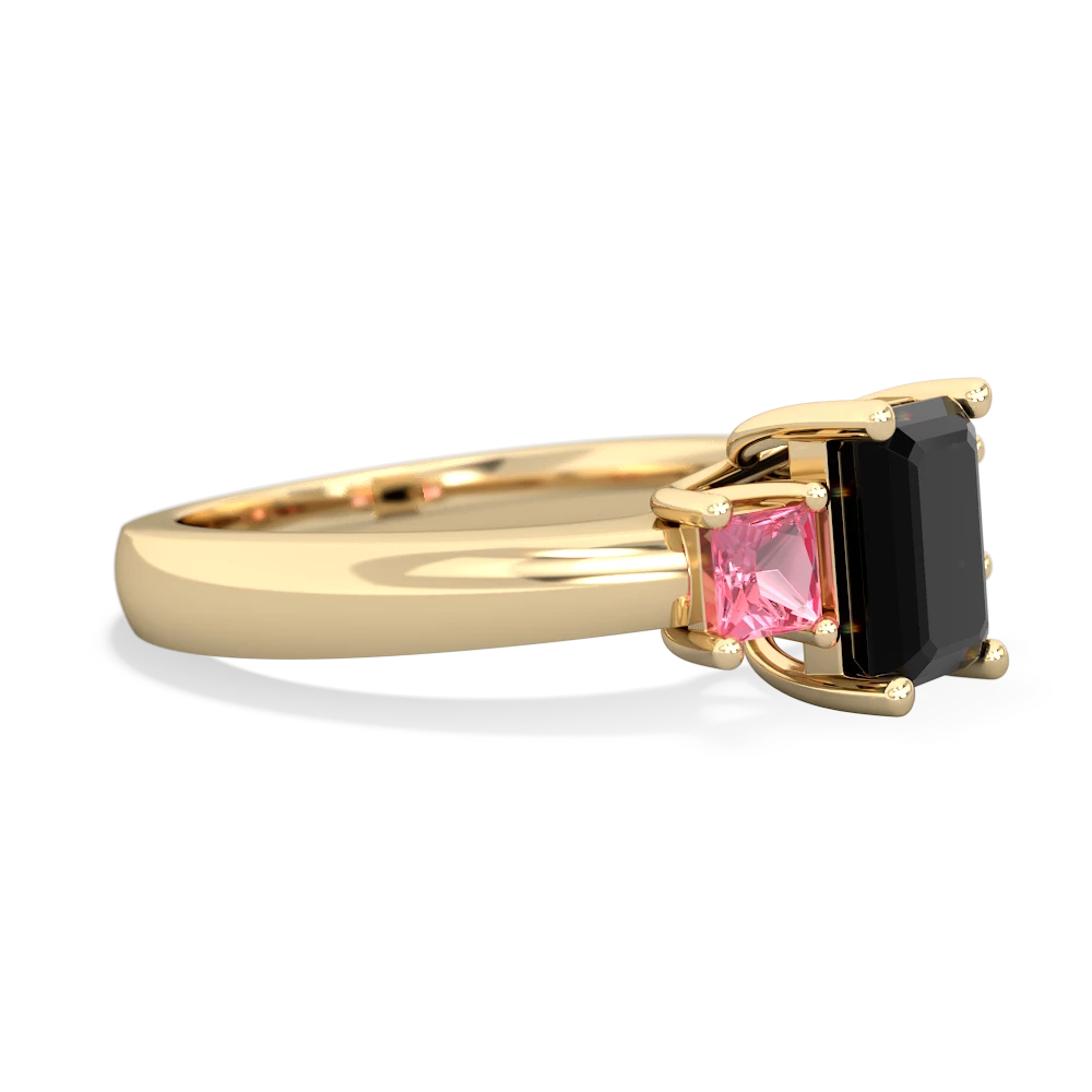 Onyx Three Stone Emerald-Cut Trellis 14K Yellow Gold ring R4021