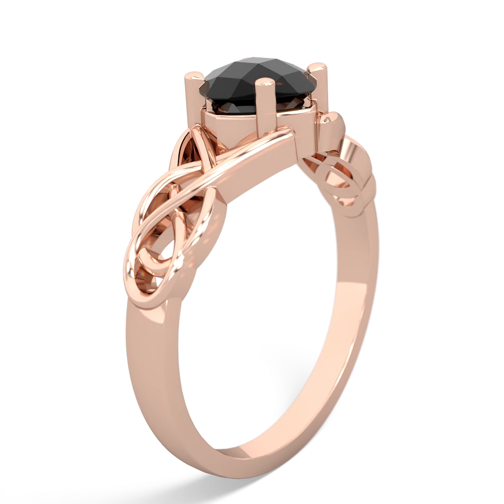 Onyx Checkerboard Cushion Celtic Knot 14K Rose Gold ring R5000