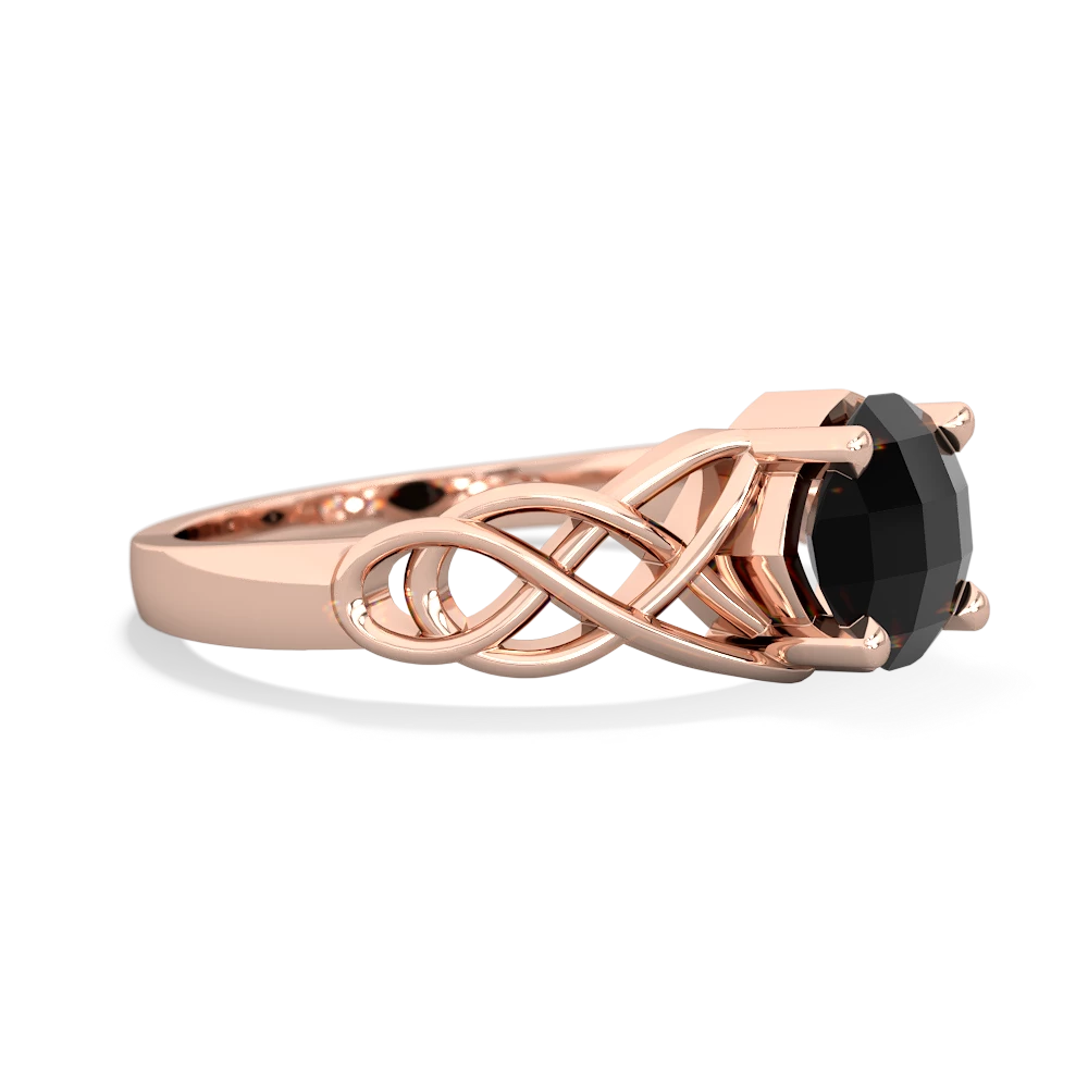 Onyx Checkerboard Cushion Celtic Knot 14K Rose Gold ring R5000