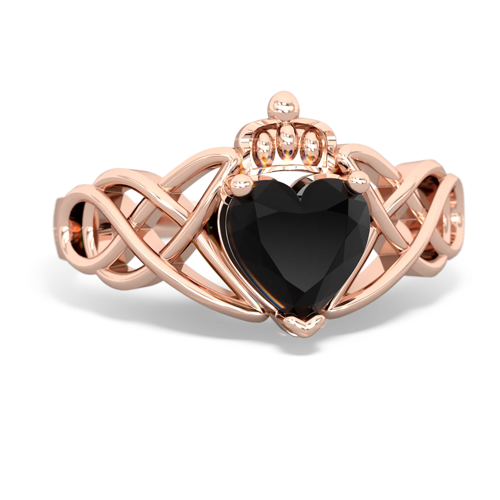 Onyx Claddagh Celtic Knot 14K Rose Gold ring R2367