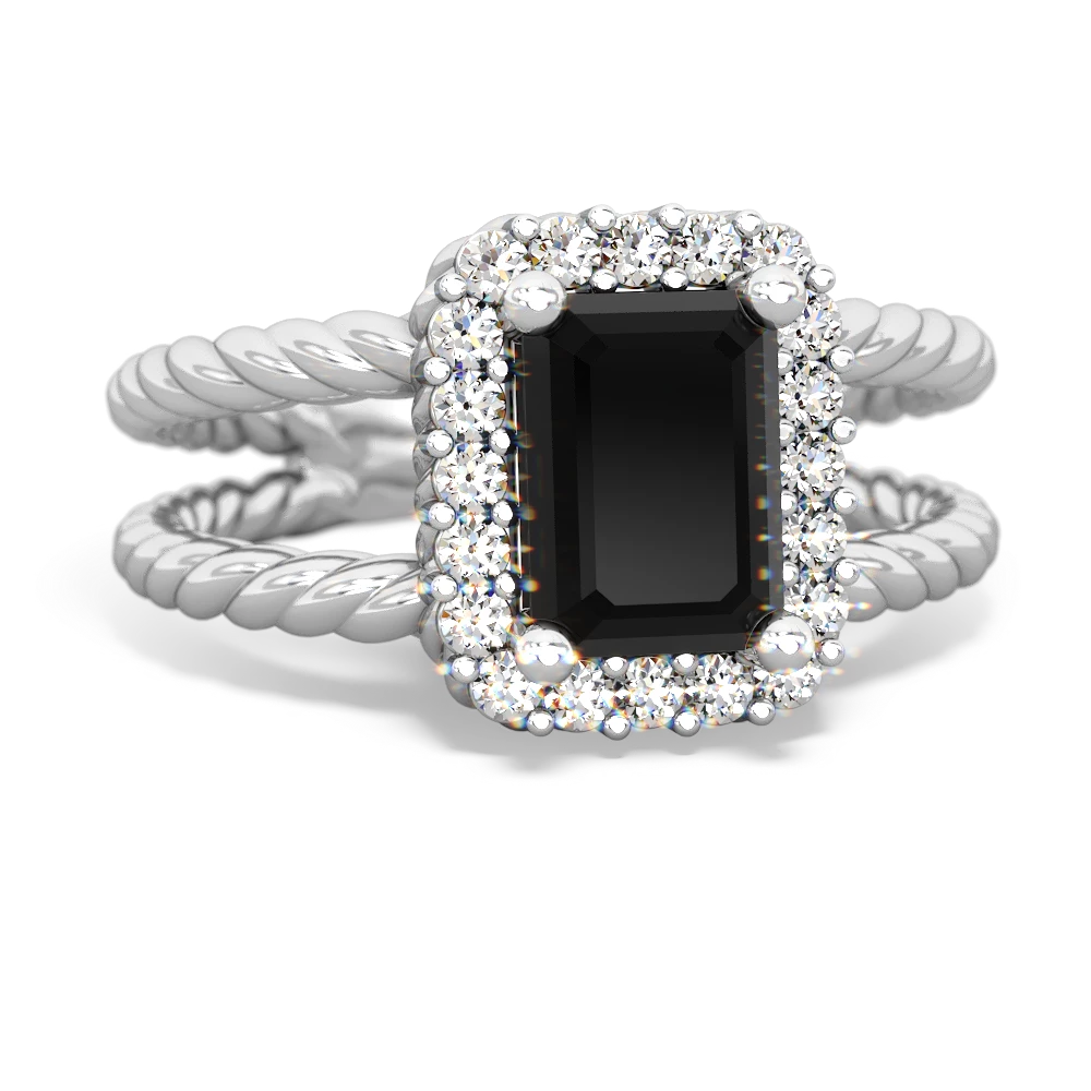 Onyx Rope Split Band 14K White Gold ring R2628