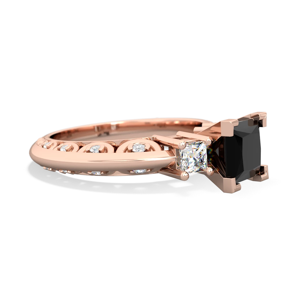 Onyx Art Deco Diamond Engagement 6Mm Princess 14K Rose Gold ring R2001