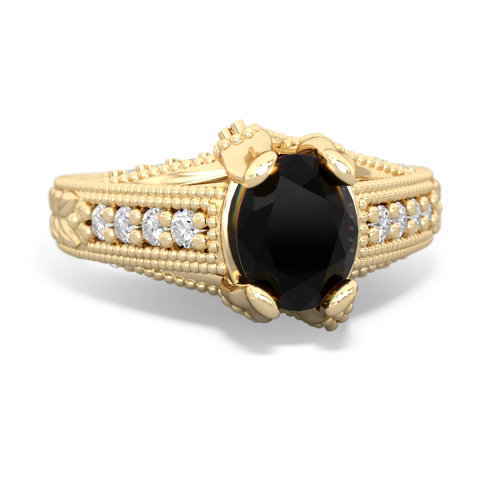 Onyx Antique Style Milgrain Diamond 14K Yellow Gold ring R2028