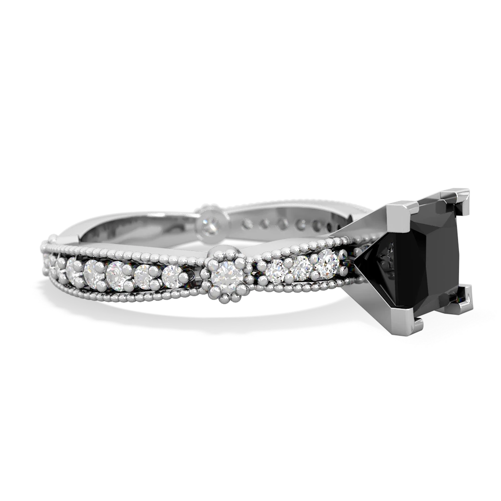 Onyx Sparkling Tiara 6Mm Princess 14K White Gold ring R26296SQ