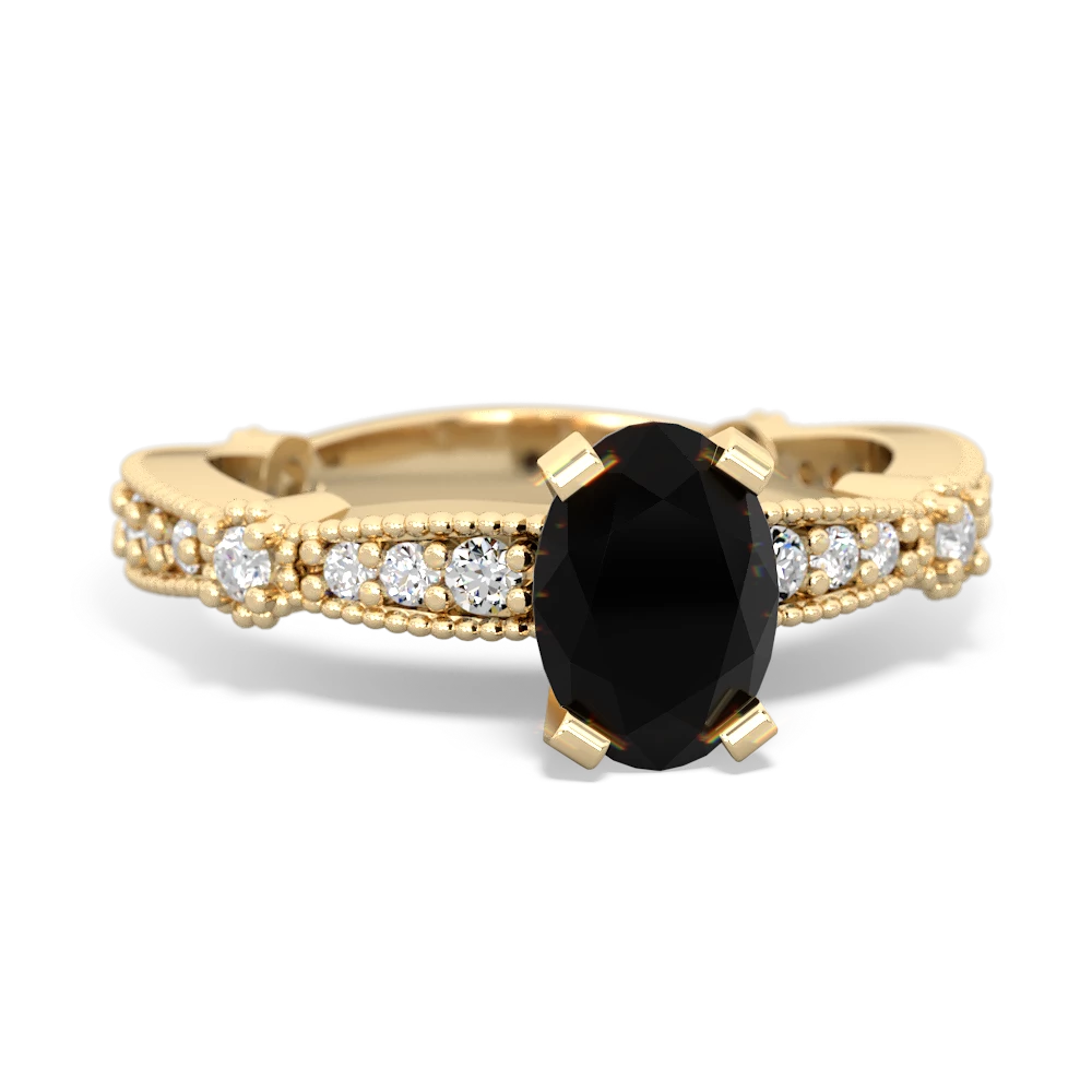 Onyx Sparkling Tiara 7X5mm Oval 14K Yellow Gold ring R26297VL