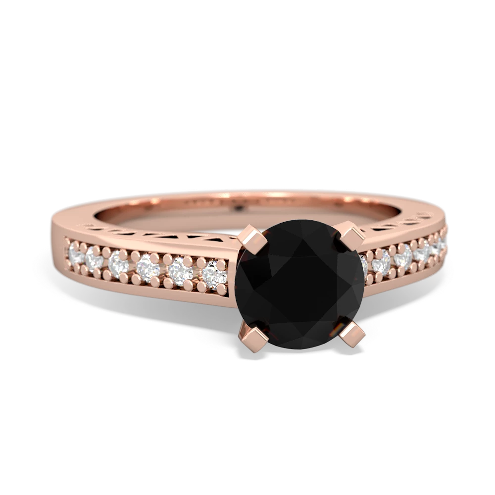 Onyx Art Deco Engagement 6Mm Round 14K Rose Gold ring R26356RD