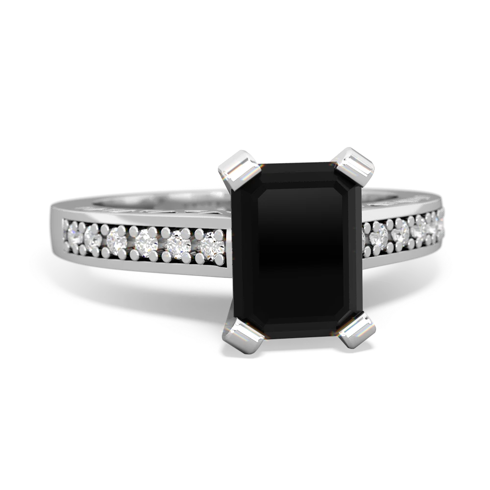 Onyx Art Deco Engagement 8X6mm Emerald-Cut 14K White Gold ring R26358EM