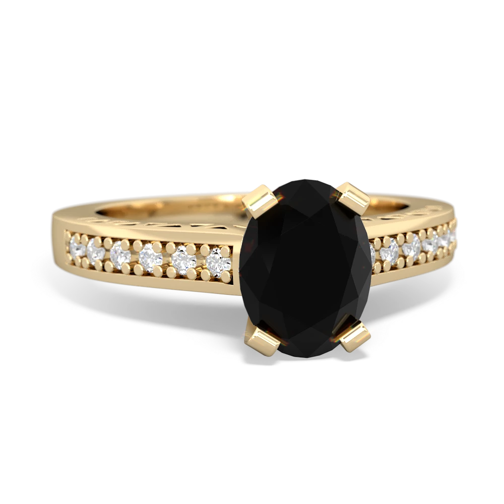 Onyx Art Deco Engagement 8X6mm Oval 14K Yellow Gold ring R26358VL