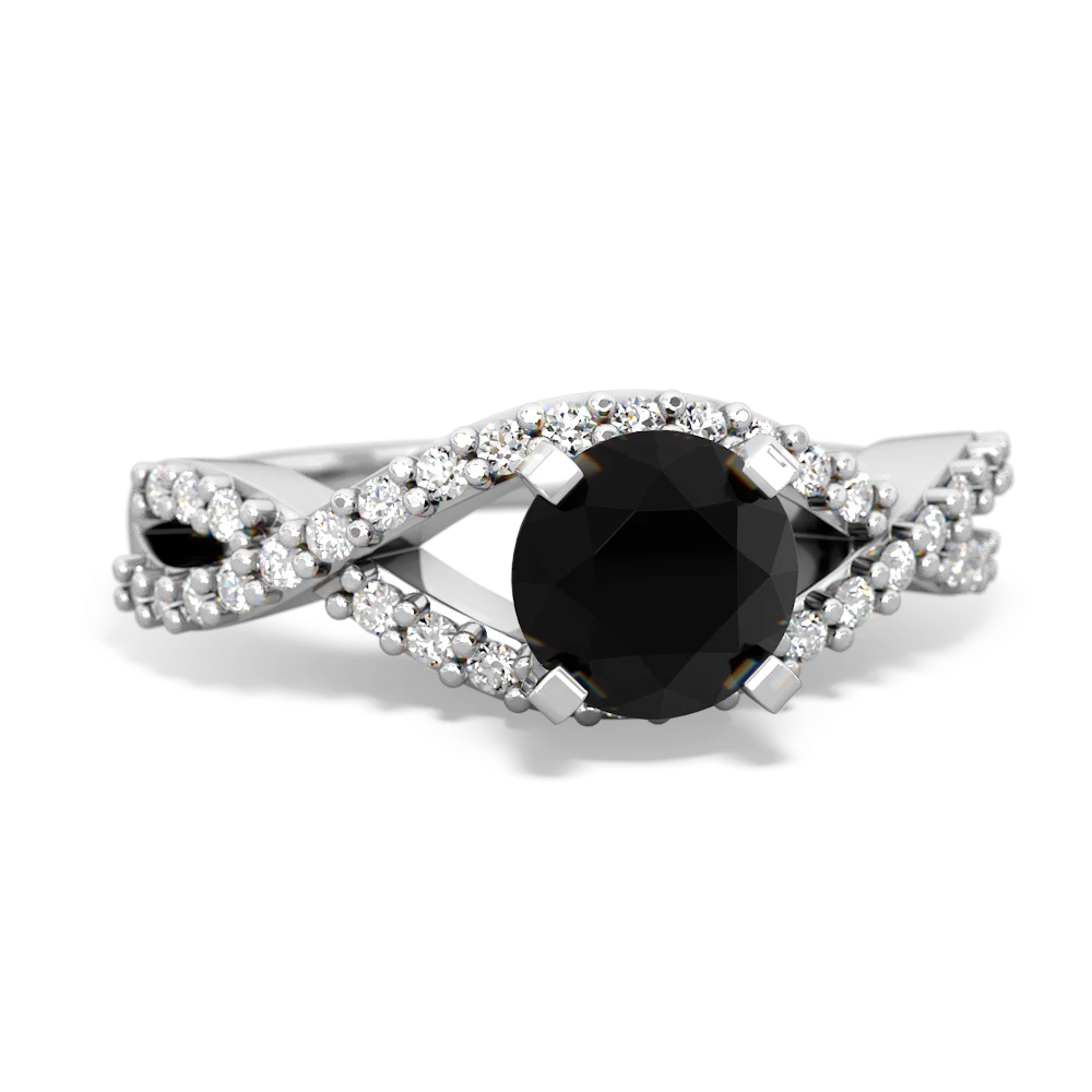 Onyx Diamond Twist 6Mm Round Engagment  14K White Gold ring R26406RD