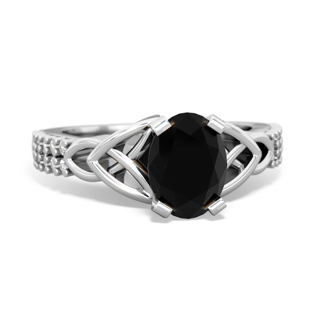 Onyx Celtic Knot 8X6 Oval Engagement 14K White Gold ring R26448VL