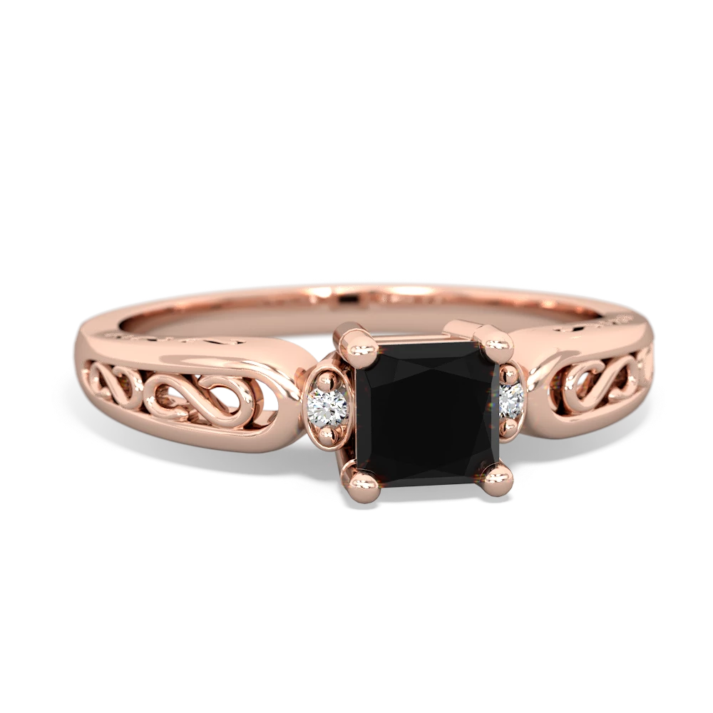 Onyx Filligree Scroll Square 14K Rose Gold ring R2430