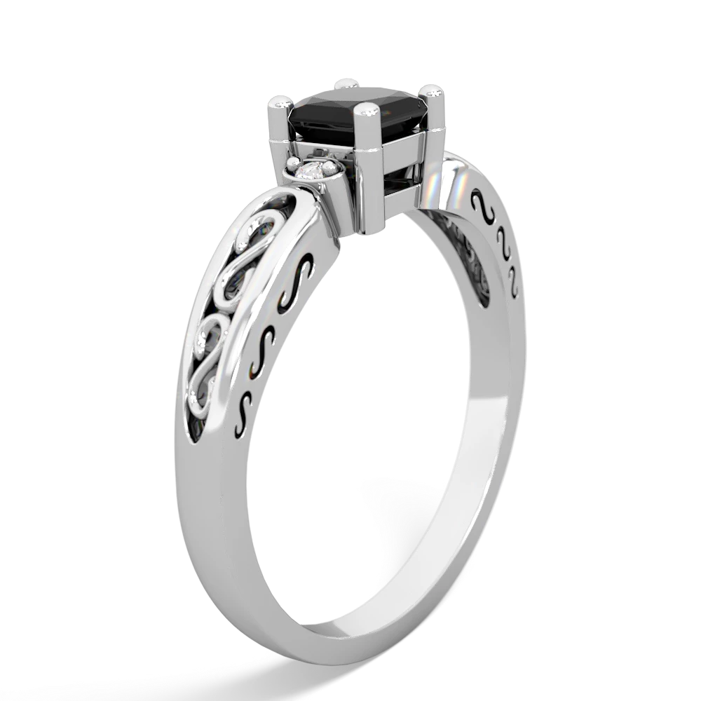 Onyx Filligree Scroll Square 14K White Gold ring R2430