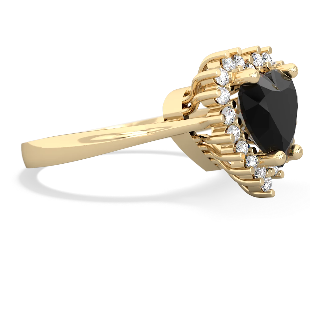 Onyx Sparkling Halo Heart 14K Yellow Gold ring R0391