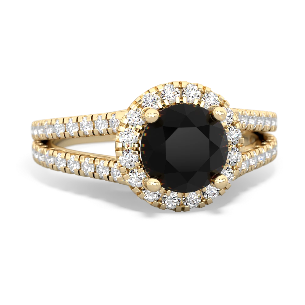 Onyx Pave Halo 14K Yellow Gold ring R5490