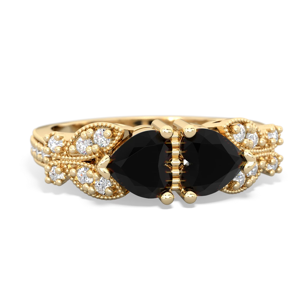 Onyx Diamond Butterflies 14K Yellow Gold ring R5601