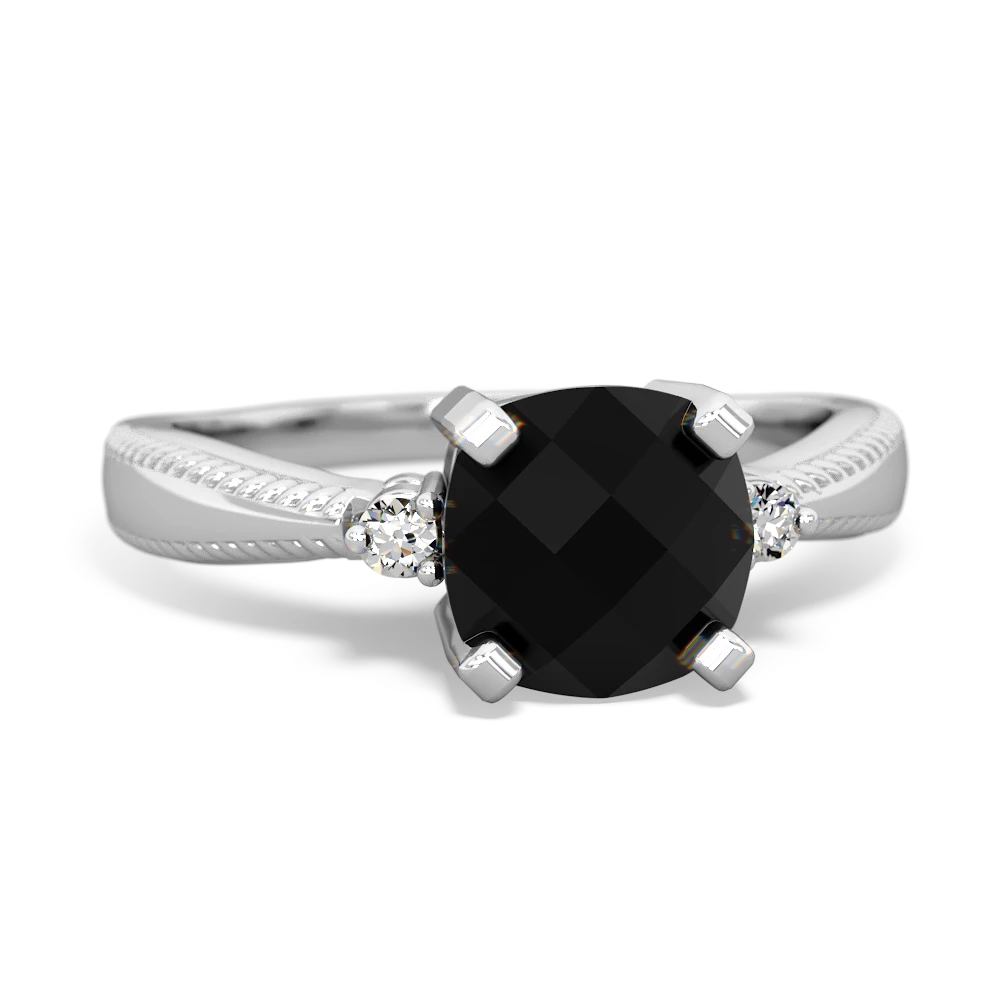 Onyx Cushion Rope 14K White Gold ring R2484