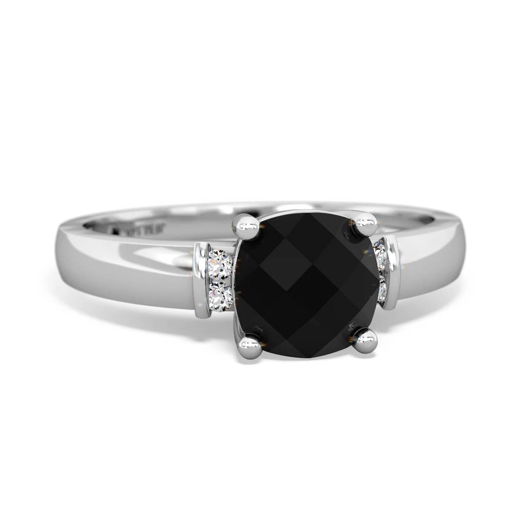 Onyx Simply Elegant Cushion 14K White Gold ring R2489