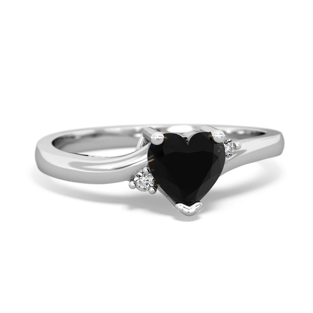 14K Gold Heart Ring, Black Diamond Ring, Heart Shape Ring, Love