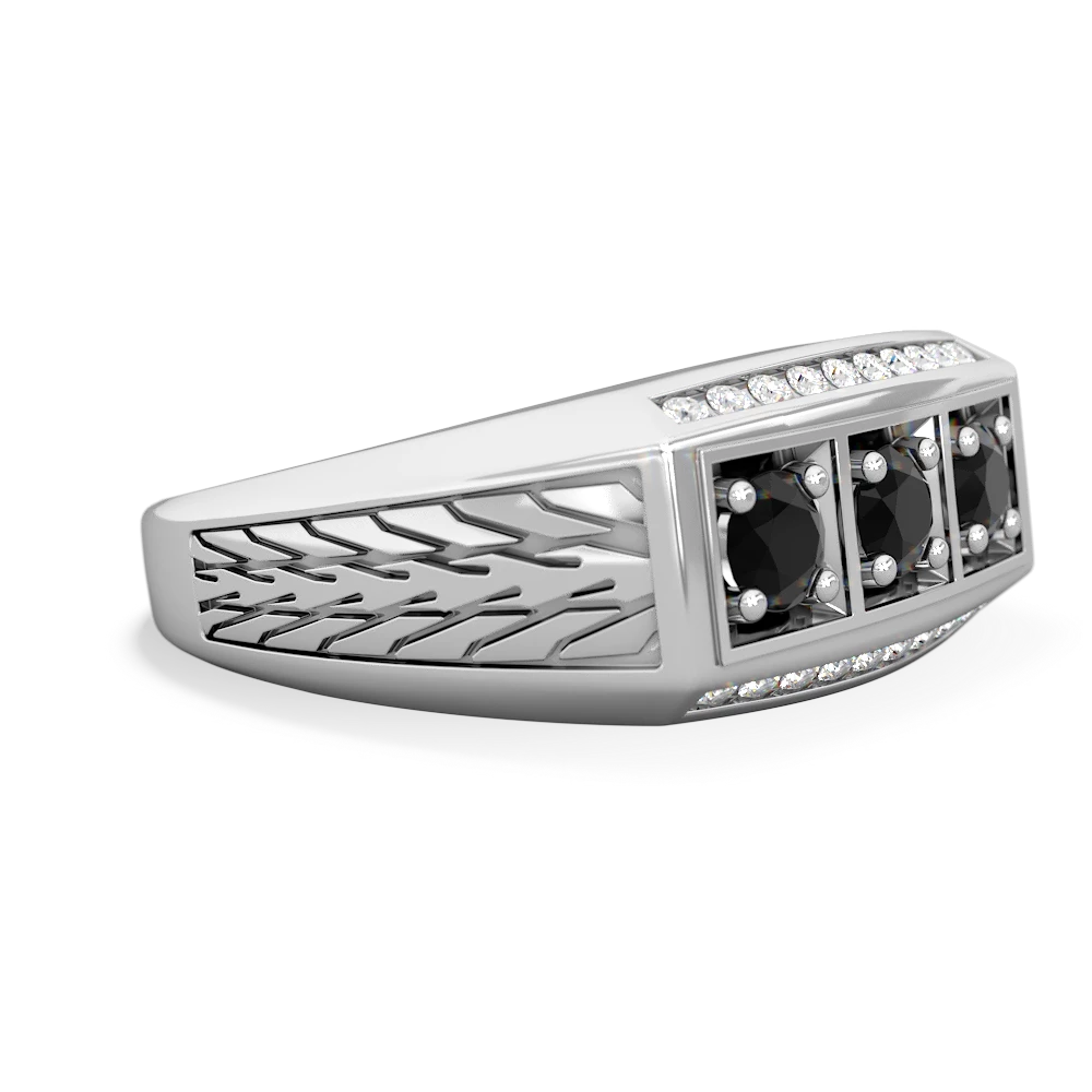 Onyx Three Stone Tire Tread Men's 14K White Gold ring R0520