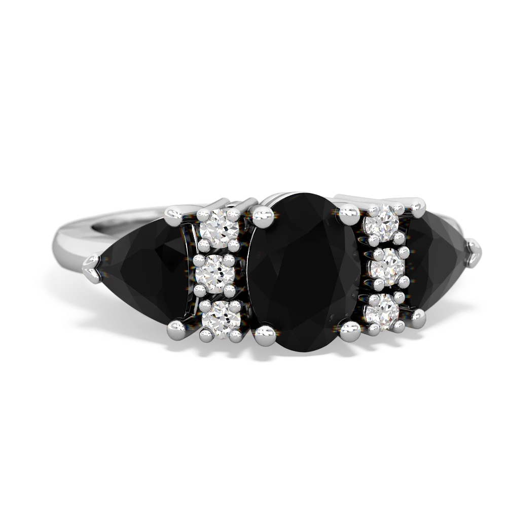 Onyx Antique Style Three Stone 14K White Gold ring R2186