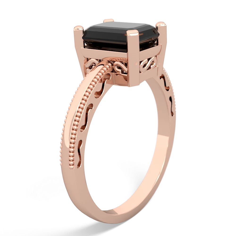 Onyx Milgrain Scroll 14K Rose Gold ring R2338