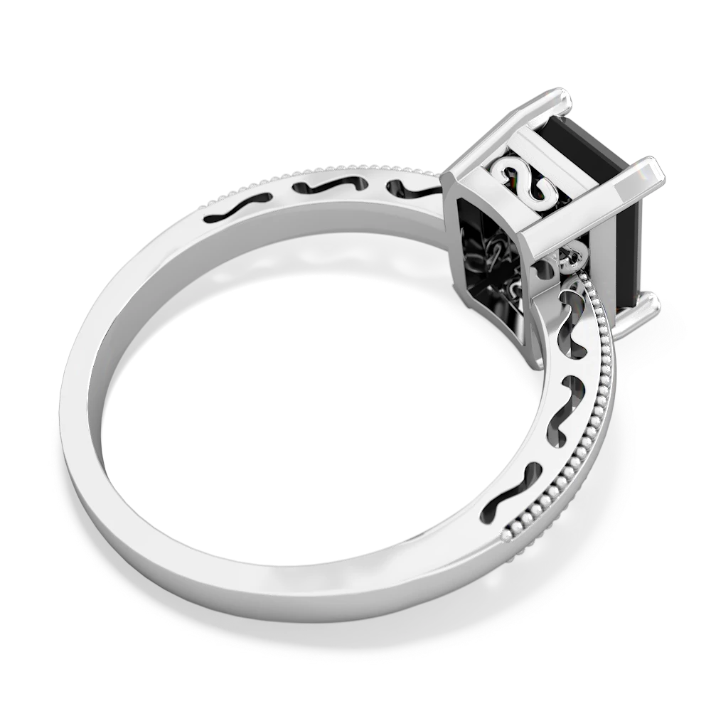 Onyx Milgrain Scroll 14K White Gold ring R2338