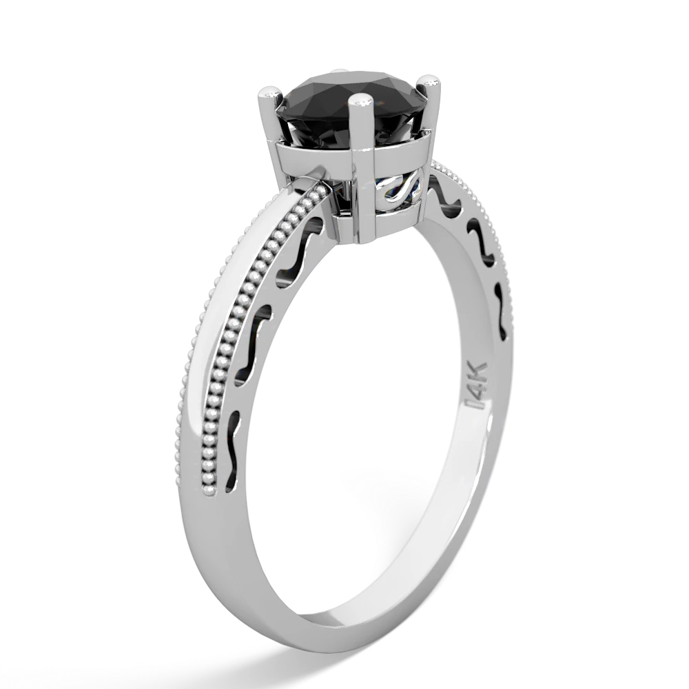 Onyx Milgrain Filigree 14K White Gold ring R5090