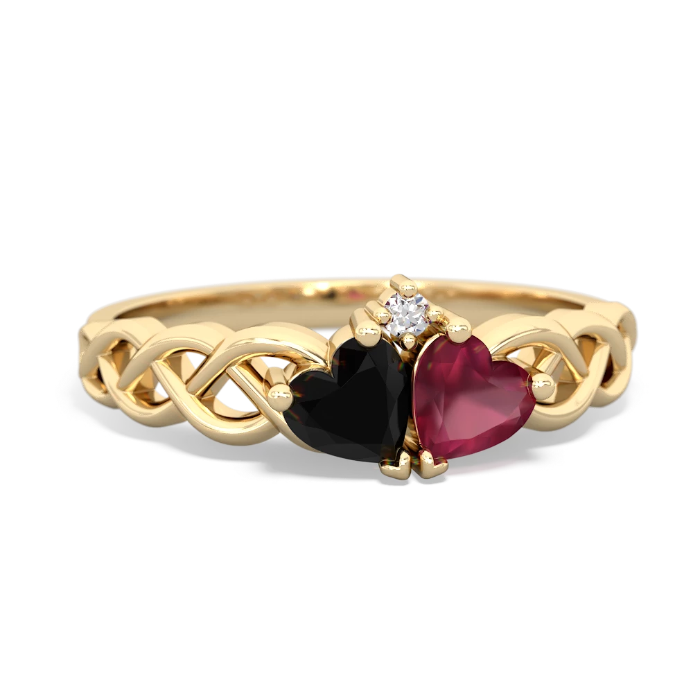 Onyx Heart To Heart Braid 14K Yellow Gold ring R5870