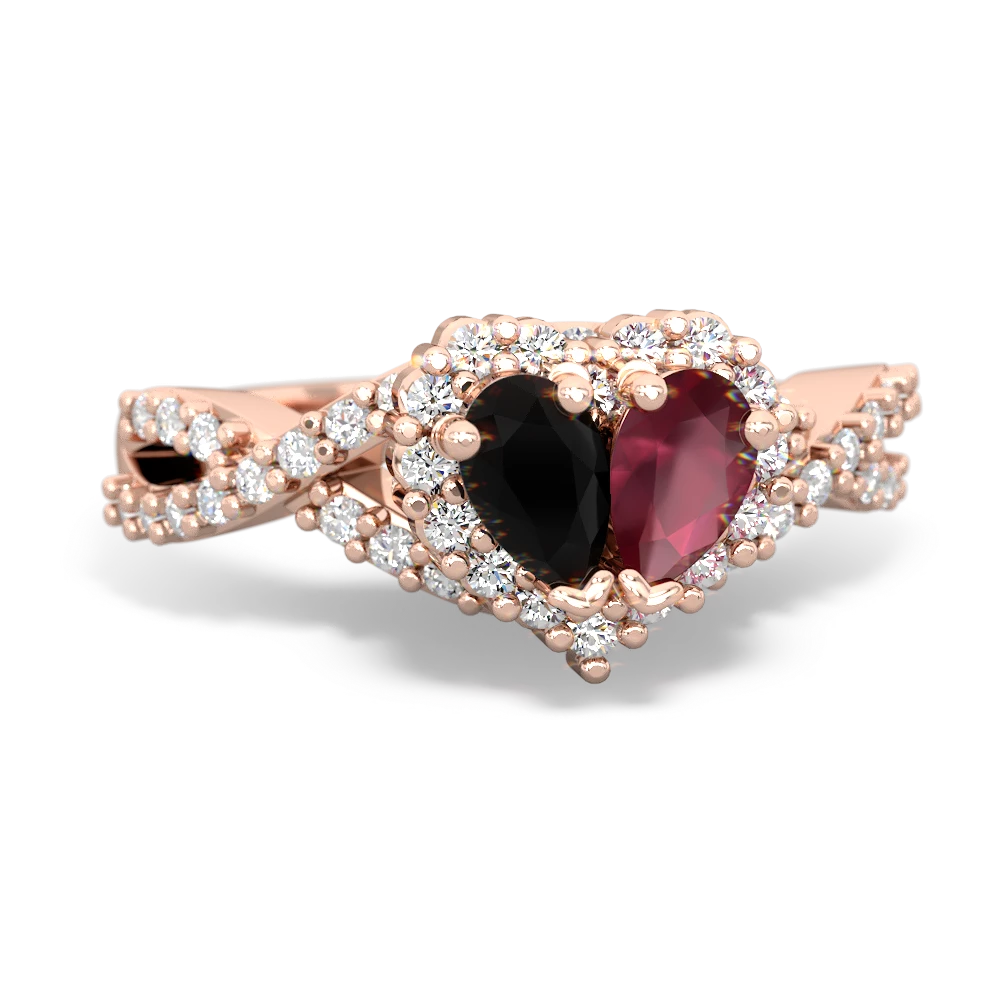 Onyx Diamond Twist 'One Heart' 14K Rose Gold ring R2640HRT