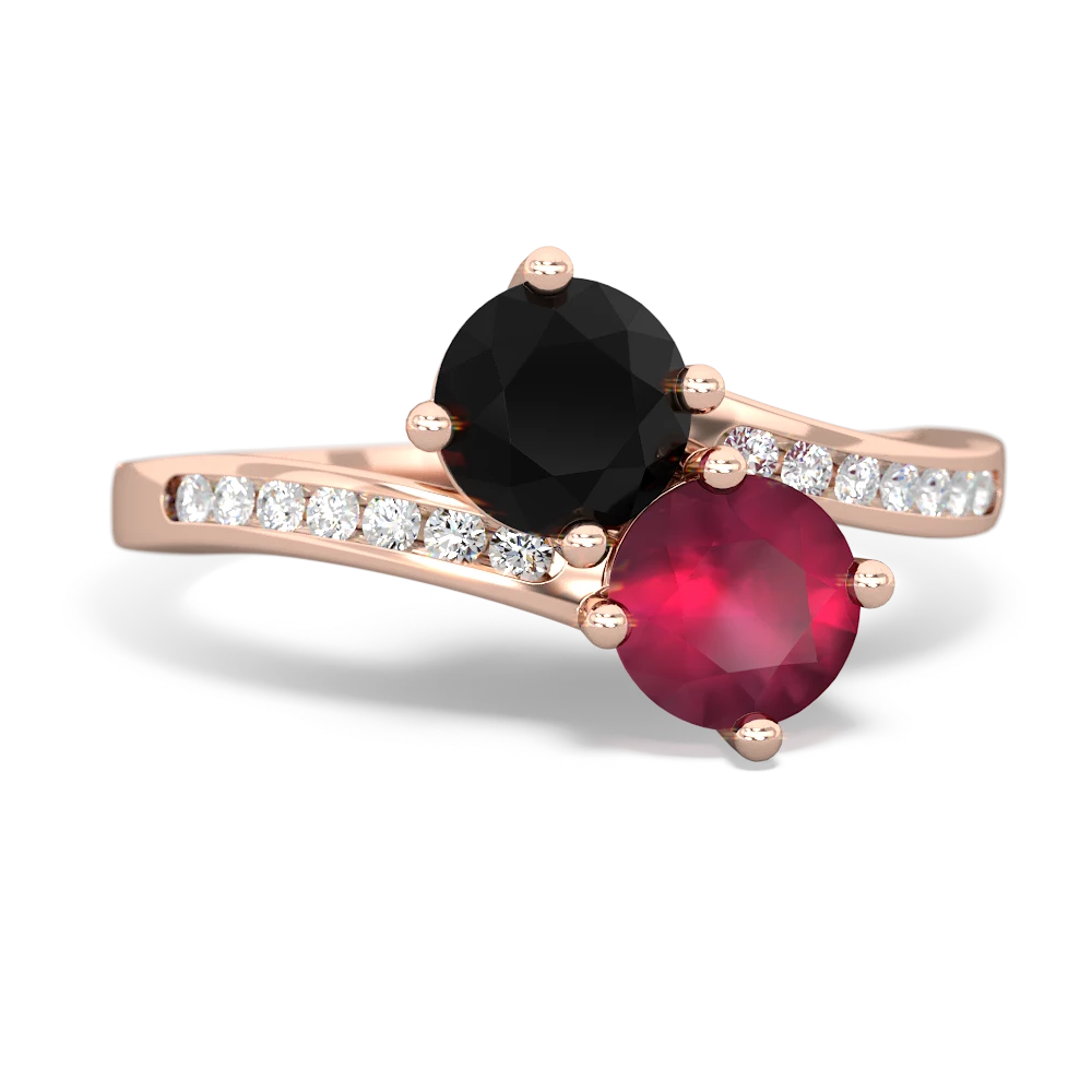 Onyx Channel Set Two Stone 14K Rose Gold ring R5303