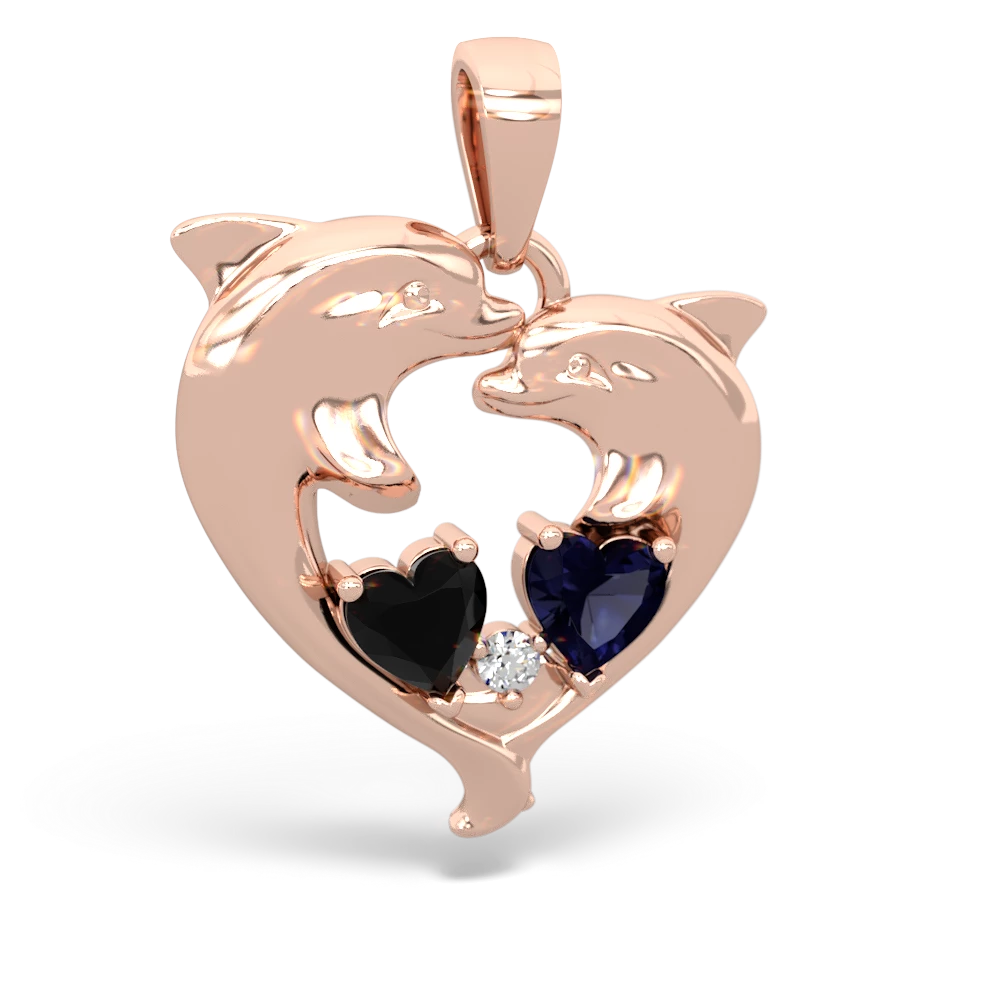 Onyx Dolphin Heart 14K Rose Gold pendant P5820