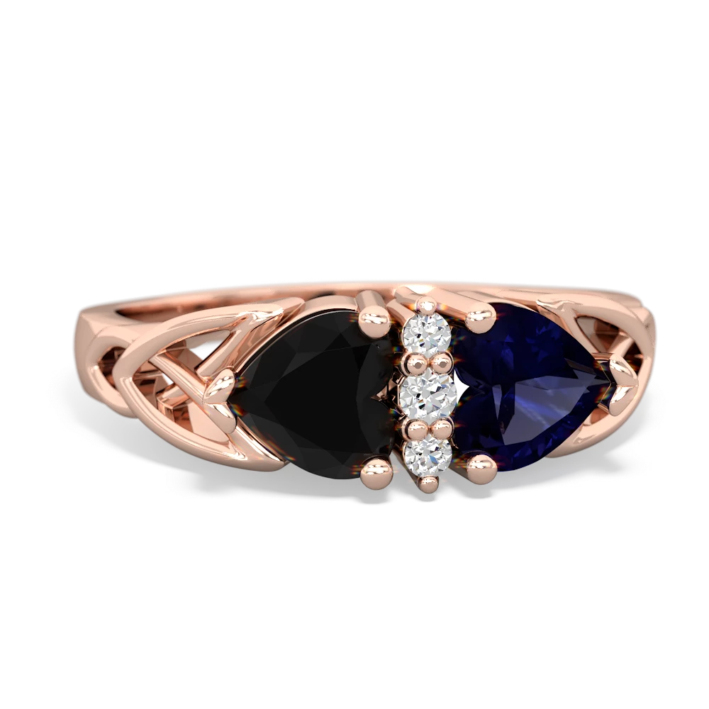 Onyx Celtic Knot Double Heart 14K Rose Gold ring R5040