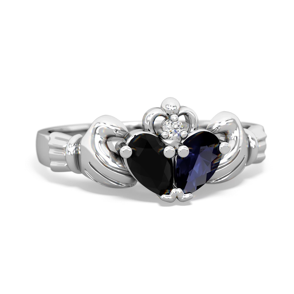 Onyx 'Our Heart' Claddagh 14K White Gold ring R2388