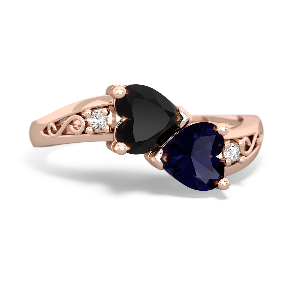 Onyx Sapphire Snuggling Hearts ring - 14K Rose Gold |JewelsForMe
