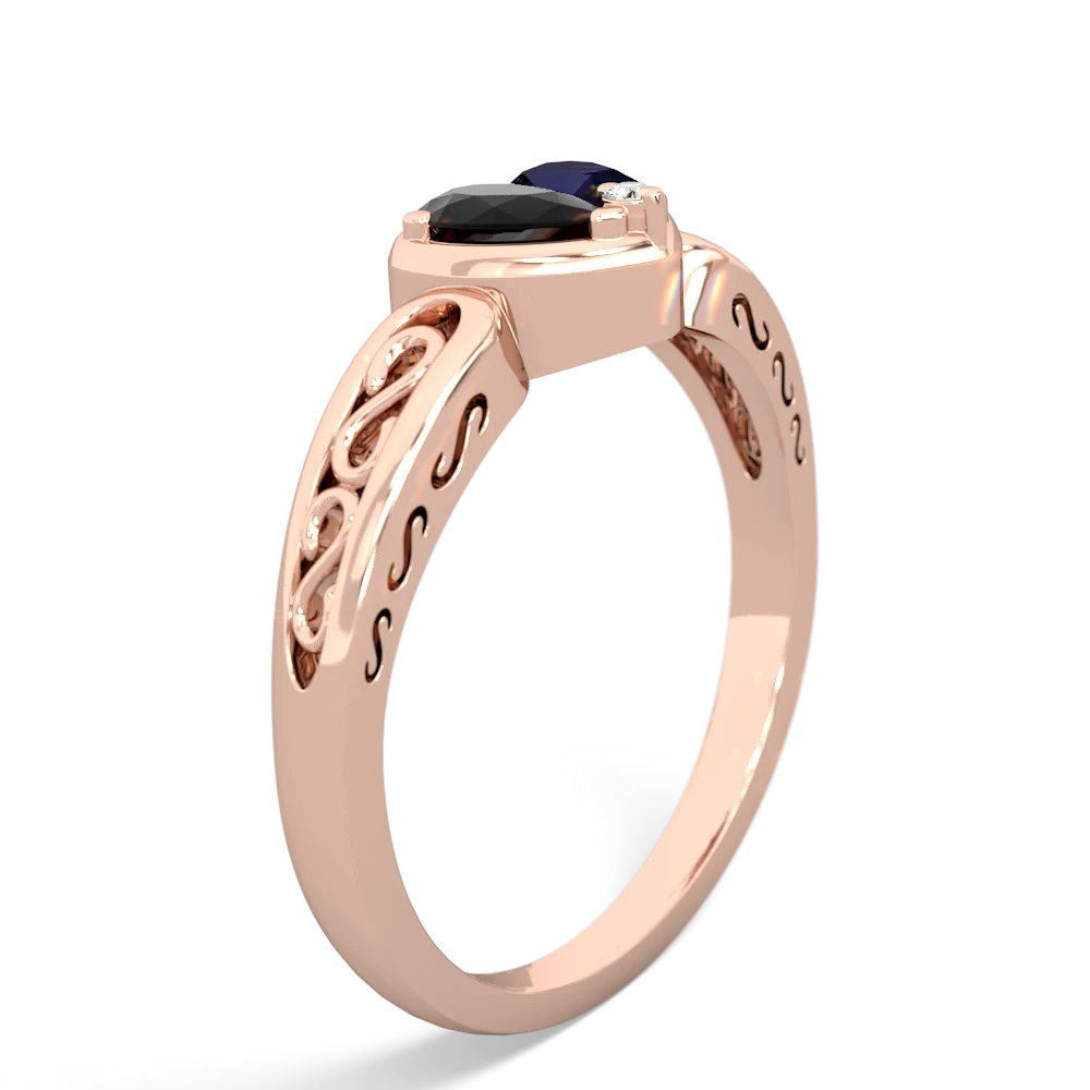 Onyx Filligree 'One Heart' 14K Rose Gold ring R5070