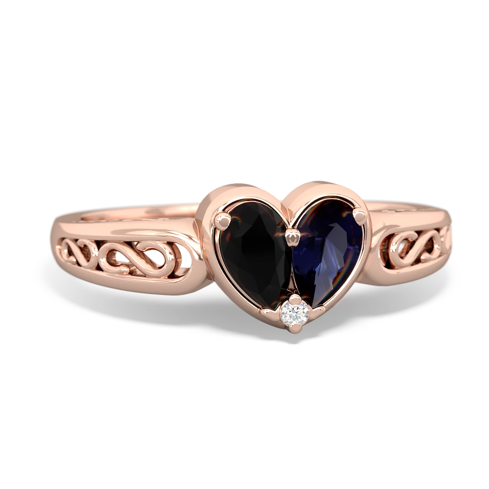 Onyx Filligree 'One Heart' 14K Rose Gold ring R5070