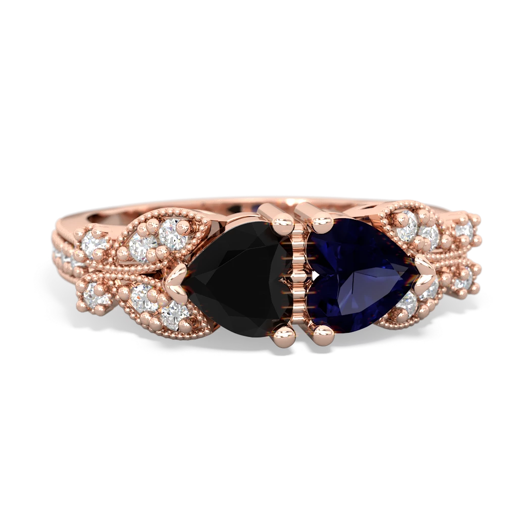 Onyx Diamond Butterflies 14K Rose Gold ring R5601