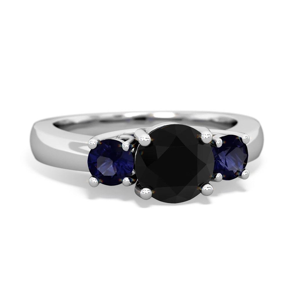 Onyx Three Stone Round Trellis 14K White Gold ring R4018