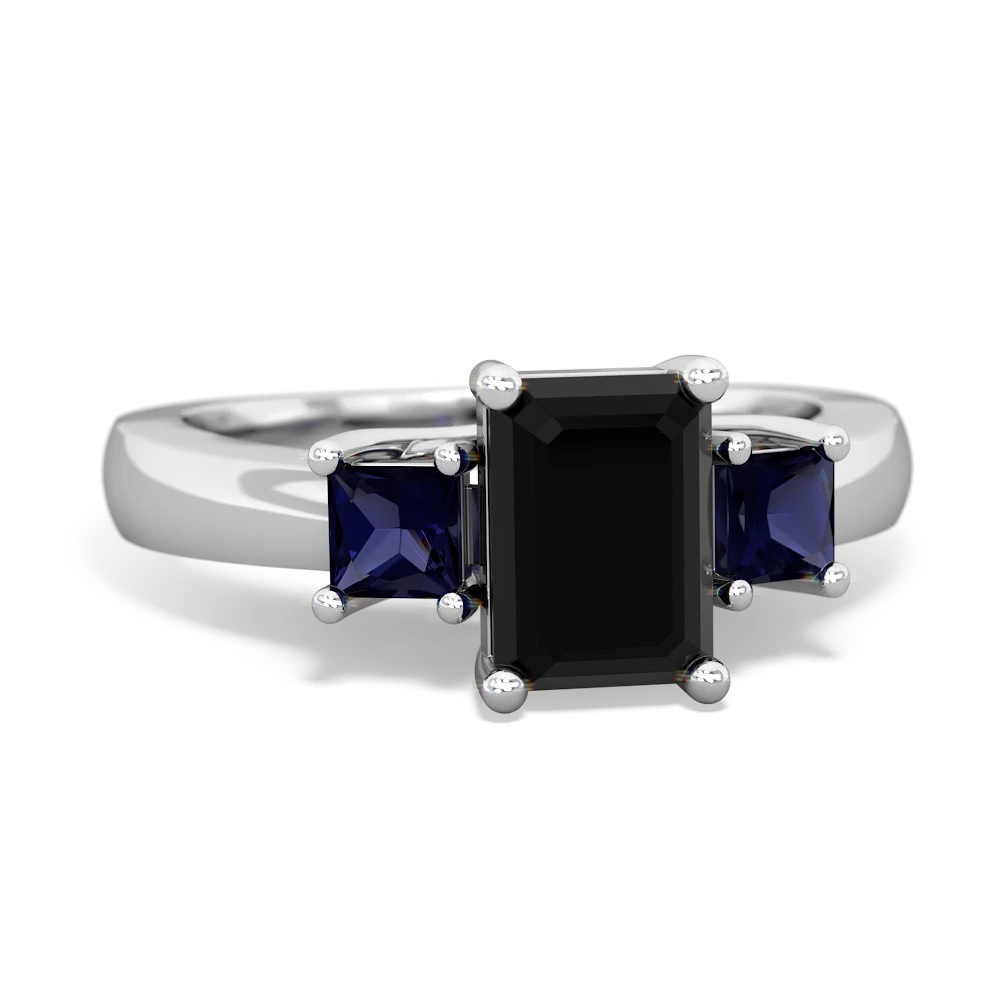 Onyx Three Stone Emerald-Cut Trellis 14K White Gold ring R4021