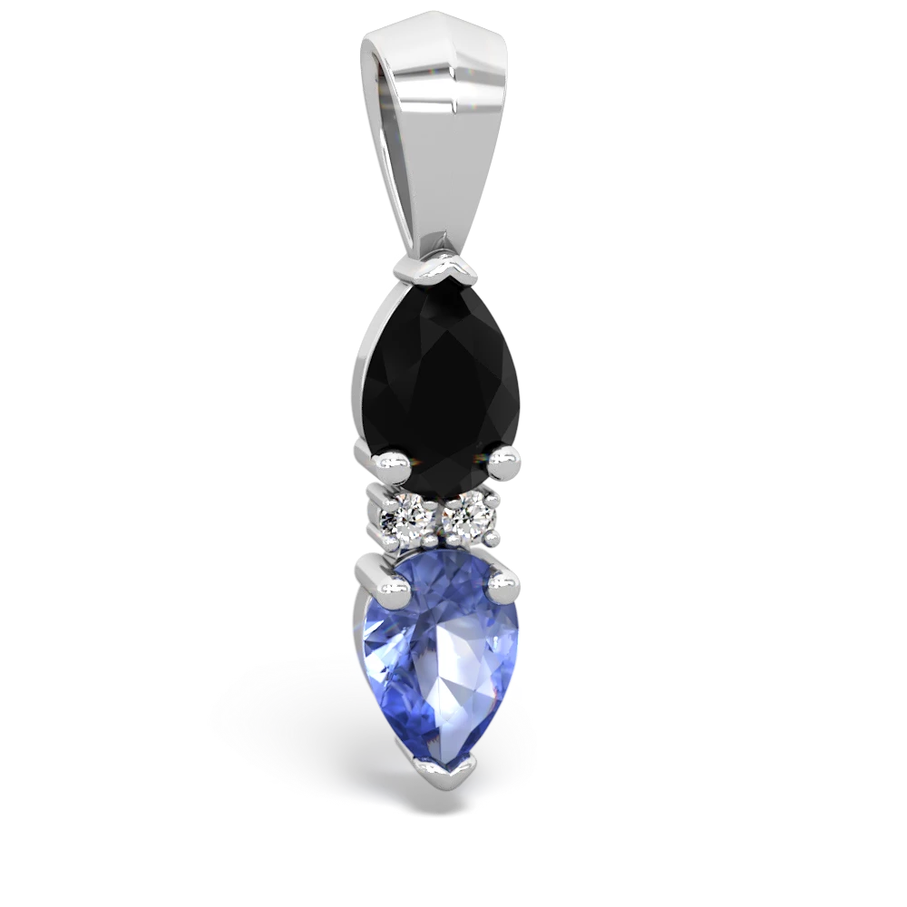 Onyx Bowtie Drop 14K White Gold pendant P0865