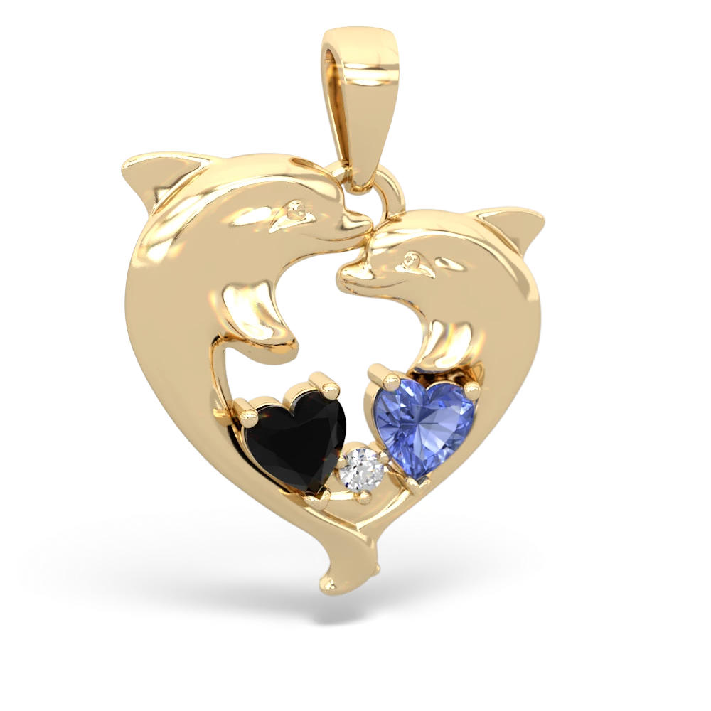 Onyx Dolphin Heart 14K Yellow Gold pendant P5820