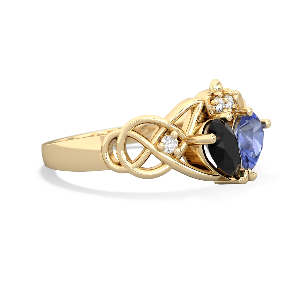 Onyx 'One Heart' Celtic Knot Claddagh 14K Yellow Gold ring R5322