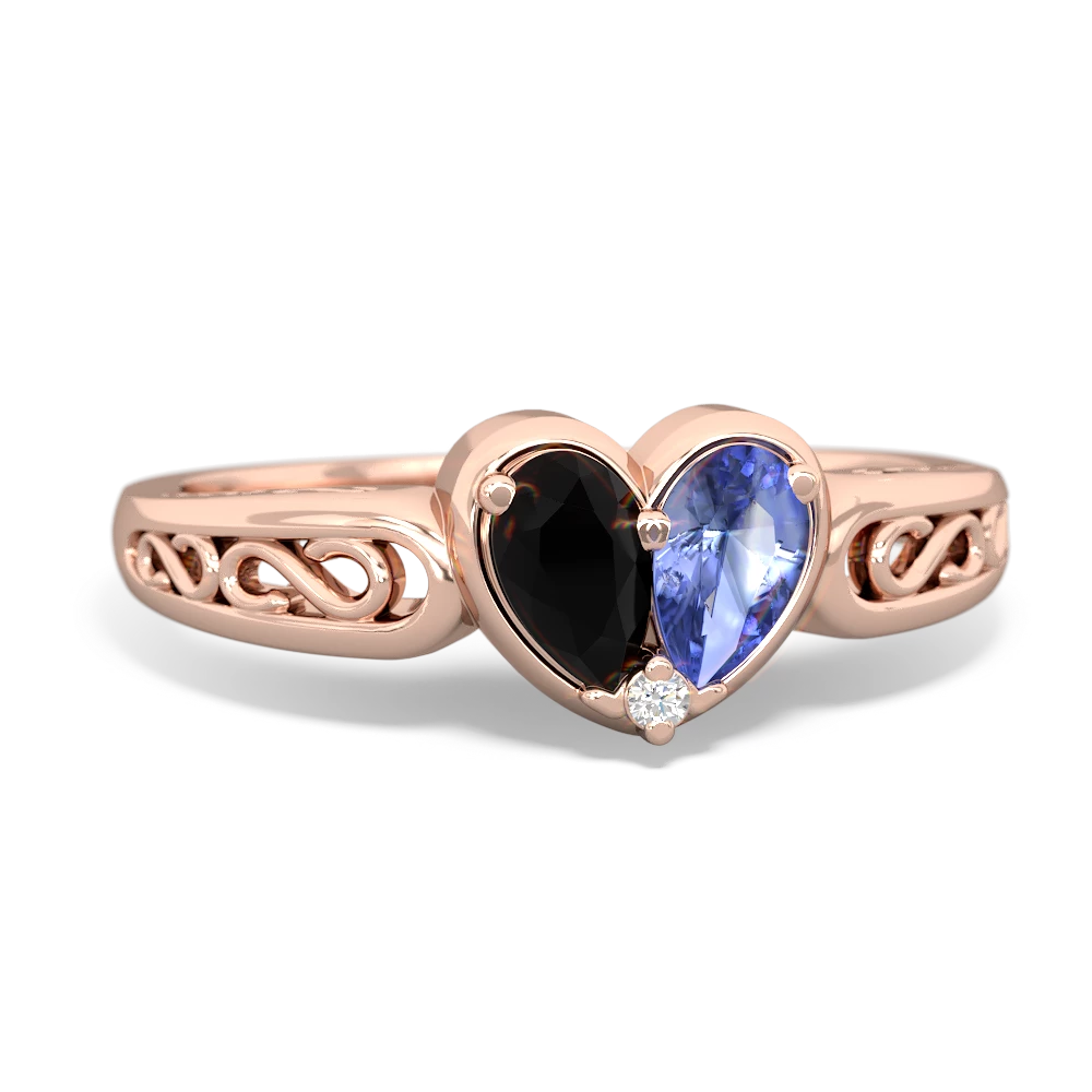 Onyx Filligree 'One Heart' 14K Rose Gold ring R5070