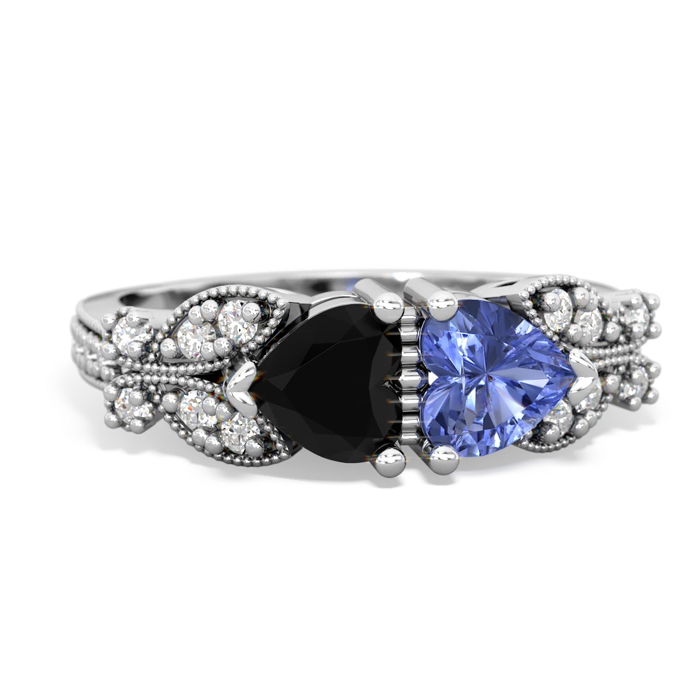 Onyx Diamond Butterflies 14K White Gold ring R5601