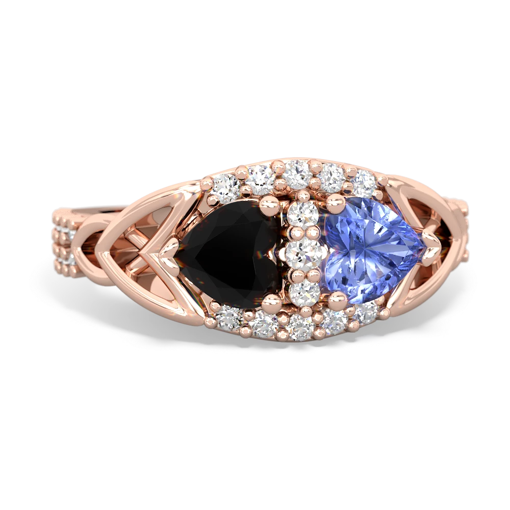 Onyx Sparkling Celtic Knot 14K Rose Gold ring R2645