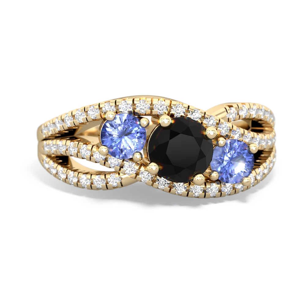 Onyx Three Stone Aurora 14K Yellow Gold ring R3080