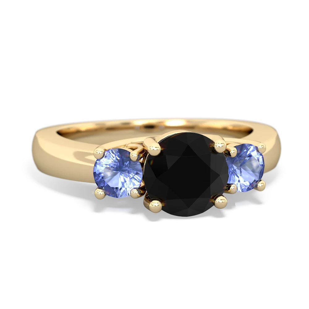 Onyx Three Stone Round Trellis 14K Yellow Gold ring R4018