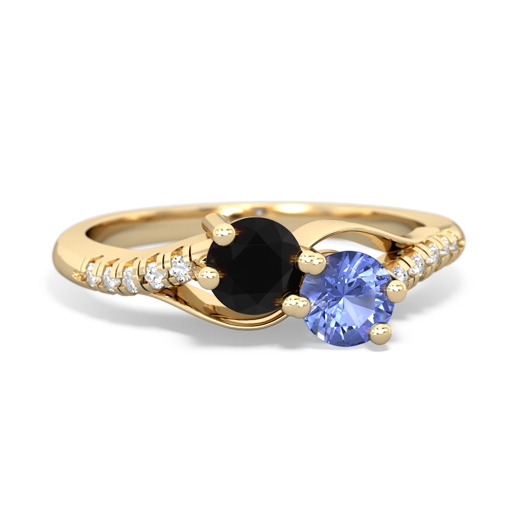 Onyx Infinity Pave Two Stone 14K Yellow Gold ring R5285