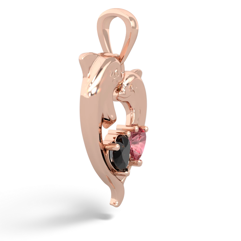 Onyx Dolphin Heart 14K Rose Gold pendant P5820