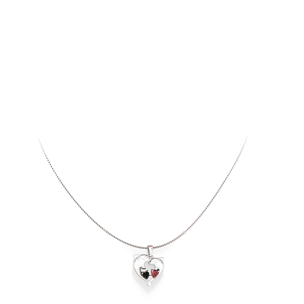 Onyx Dolphin Heart 14K White Gold pendant P5820